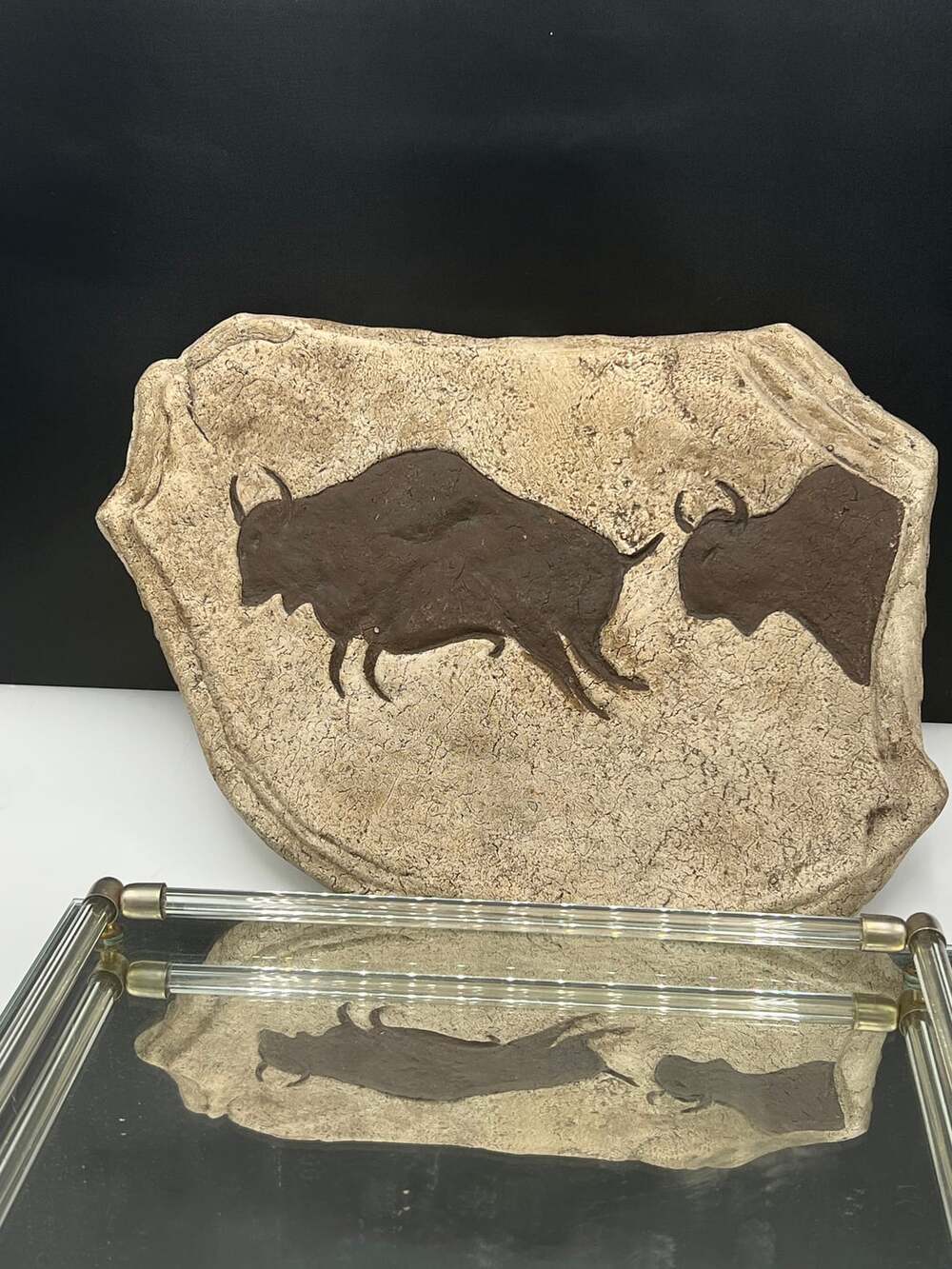 Handcrafted Stone Plaque with Ancient Bison Artwork